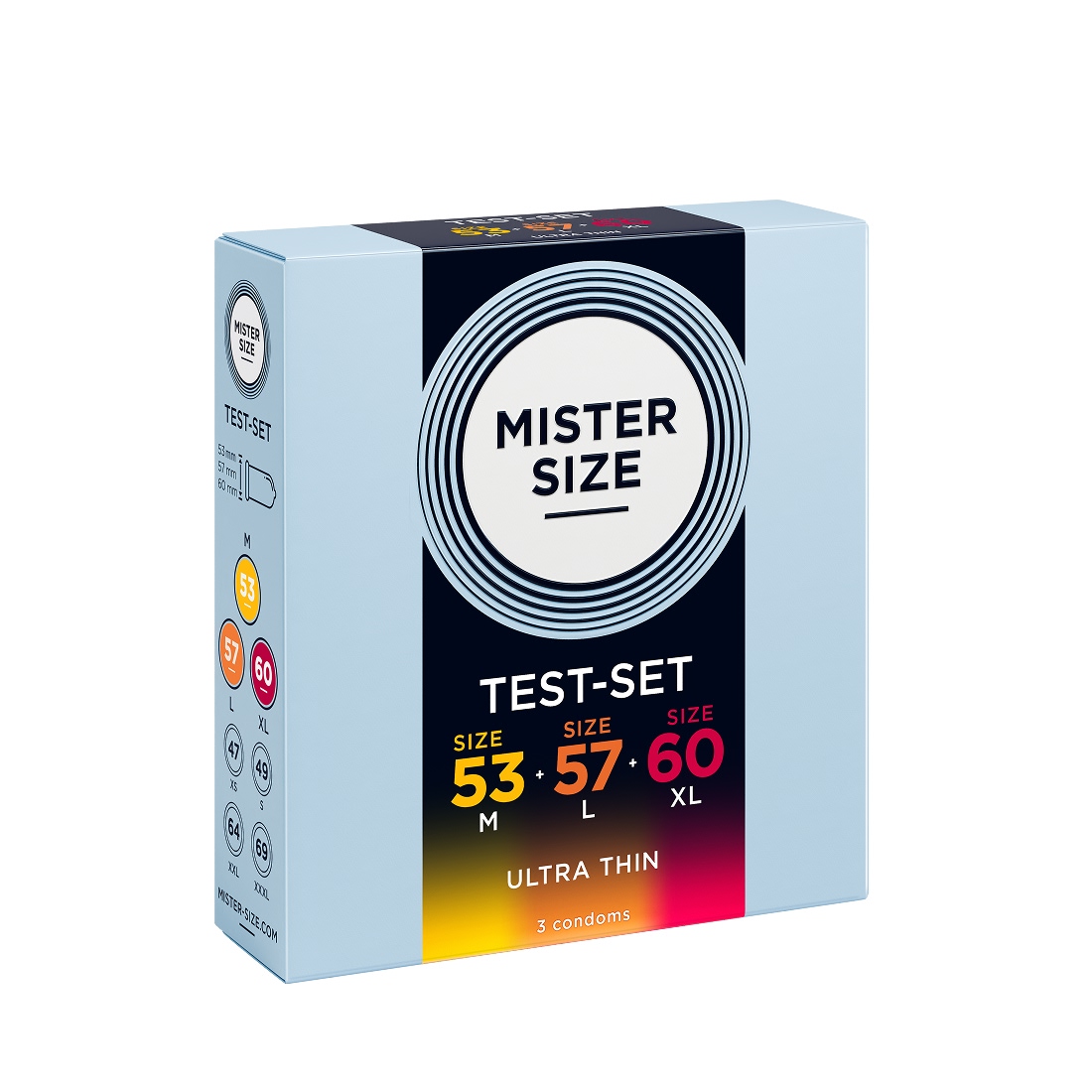 Mister Size 53 57 60 zestaw testowy prezerwatyw w średnim rozmiarze