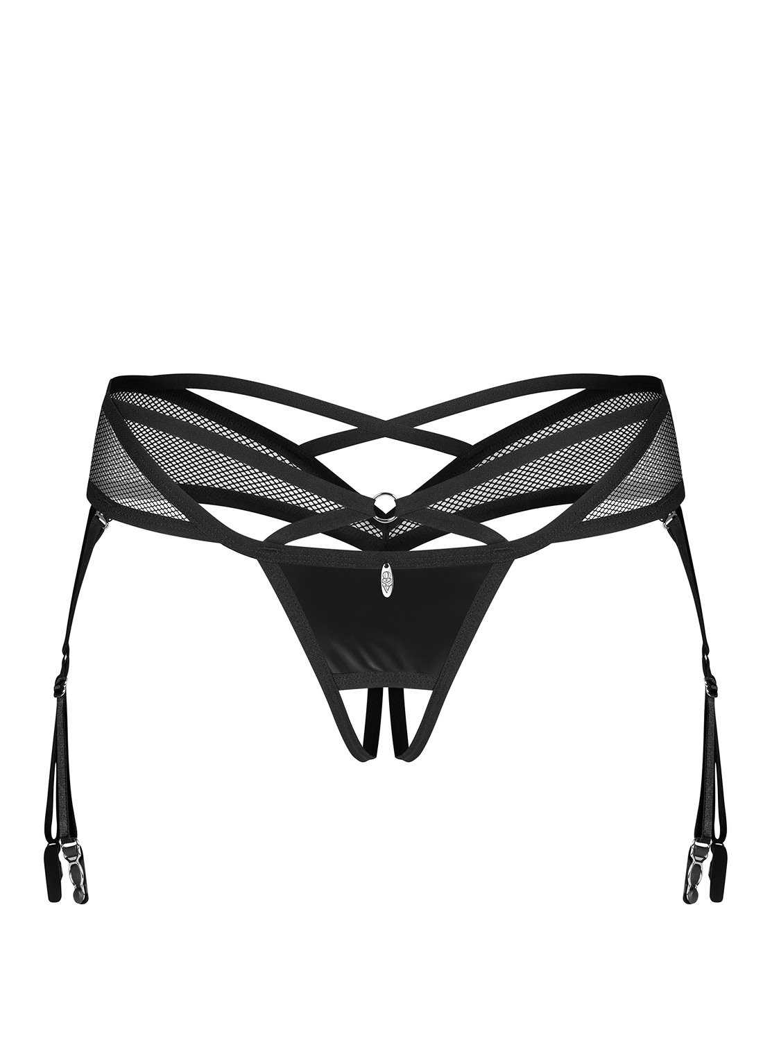 Obsessive Dominna otwarte stringi z paskami do pończoch