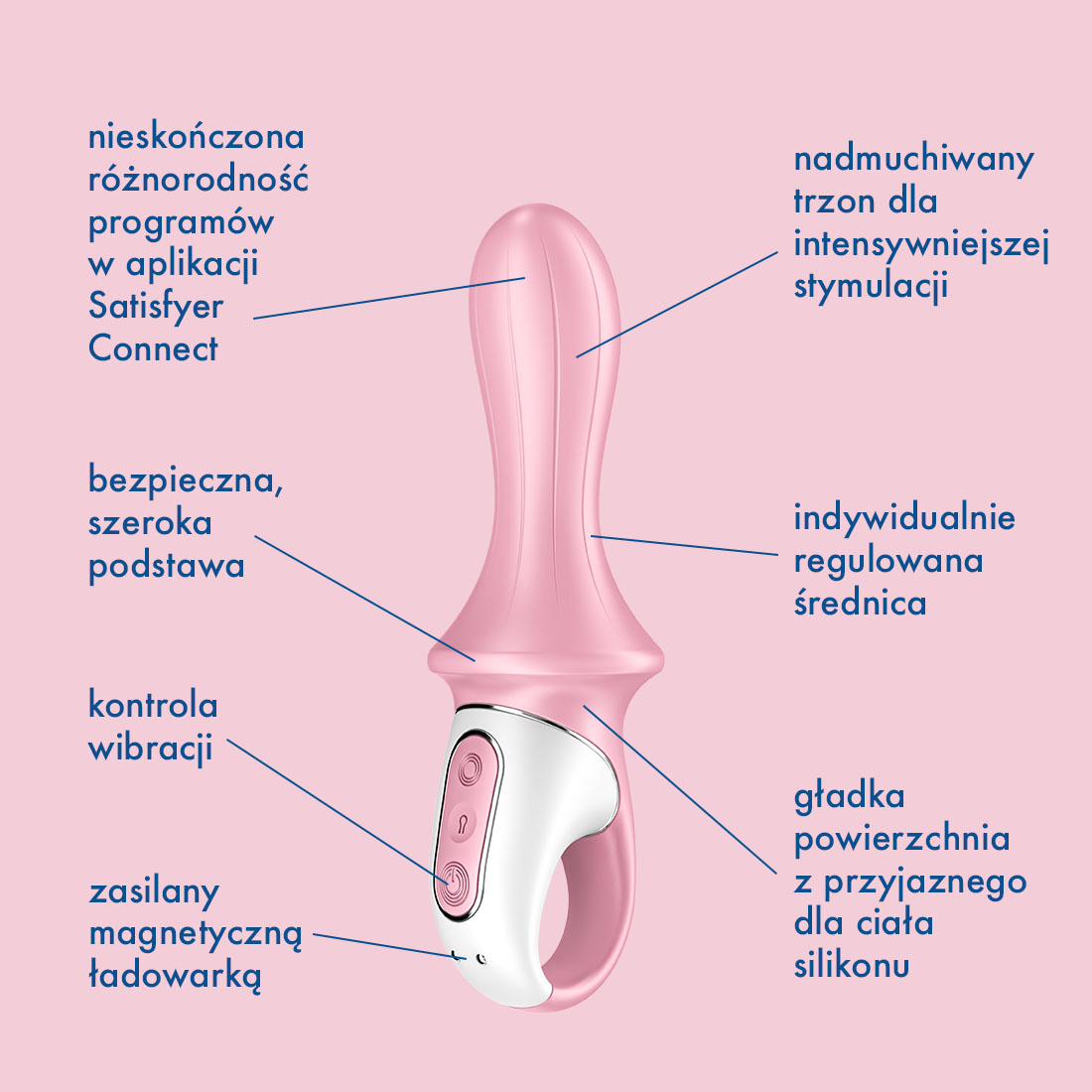 Satisfyer Air Pump Booty 5+ uniwersalny wibrator o zmiennej średnicy sterowany telefonem