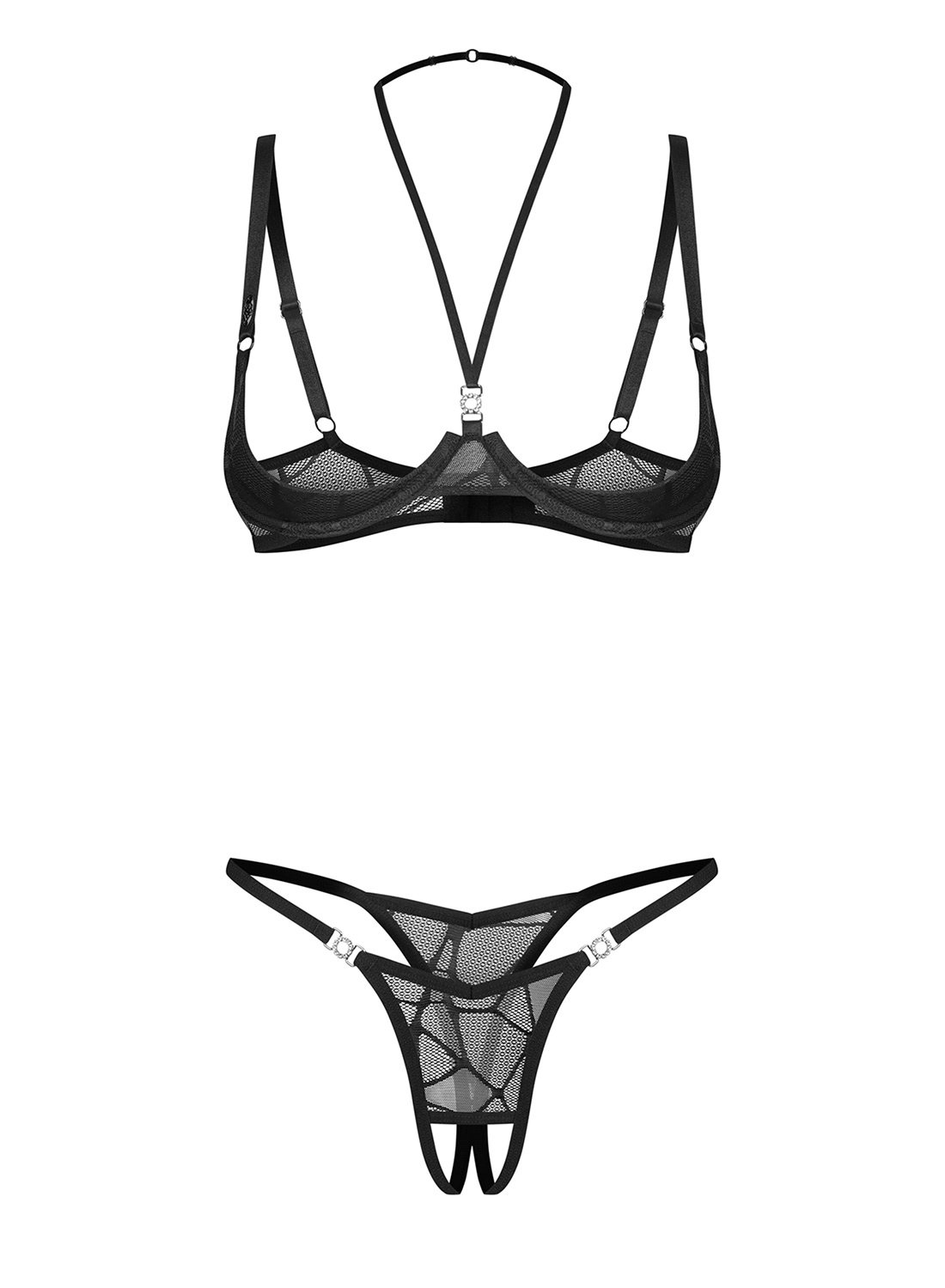 Obsessive Olianna komplet: półbiustonosz i stringi z otwartym krokiem