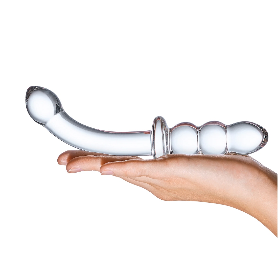 Gläs 8” Ribbed 2 w 1 szklane dildo i koraliki analne 
