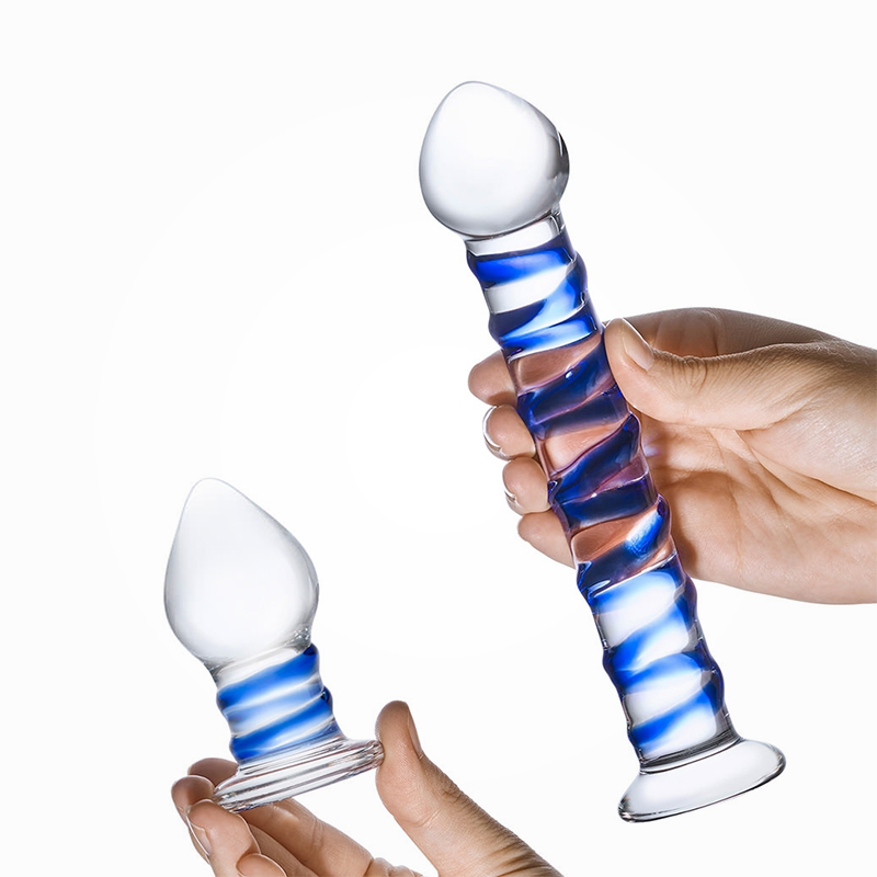 Gläs Double Penetration szklany zestaw dildo i korek analny