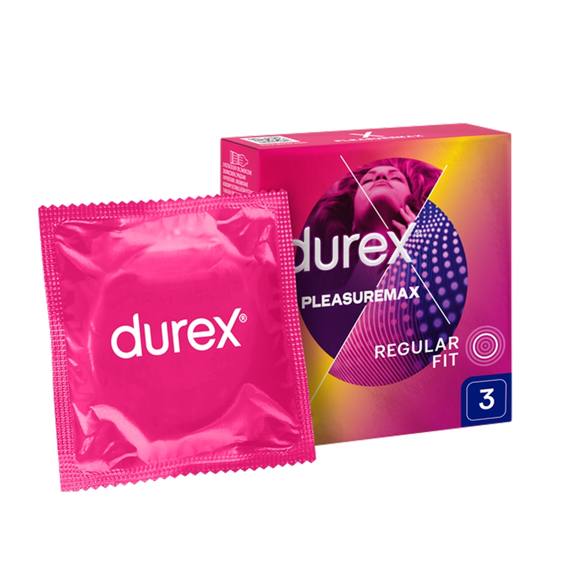 Durex Pleasuremax prezerwatywy ze stymulującymi prążkami i wypustkami 3 szt. – na białym tle