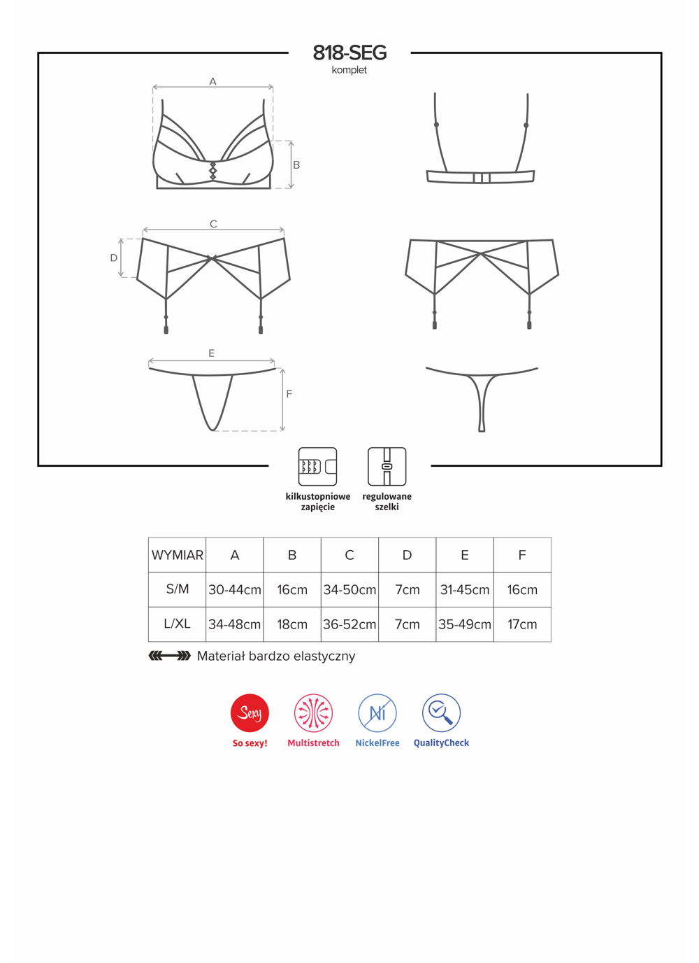 Obsessive komplet: biustonosz, pas do pończoch i stringi (818-SEG-1)