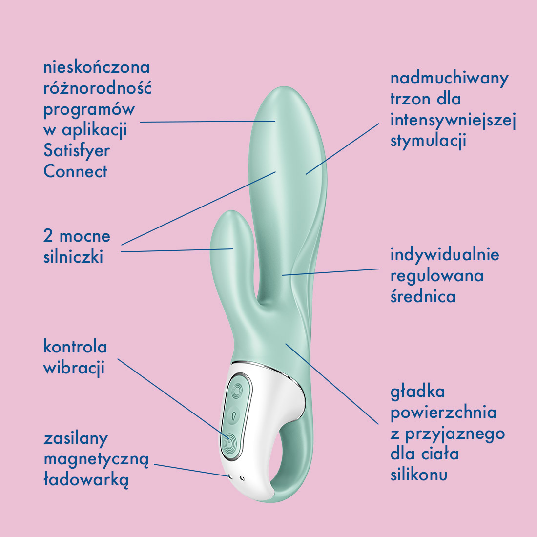 Satisfyer Air Pump Bunny 5+ wibrator króliczek o zmiennej średnicy sterowany telefonem 