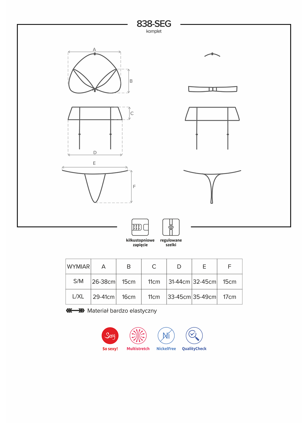 Obsessive komplet: biustonosz, pas do pończoch i stringi (838-SEG-1)