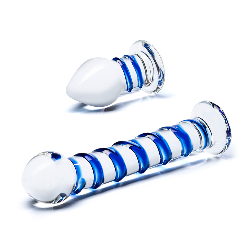 Gläs Double Penetration szklany zestaw dildo i korek analny