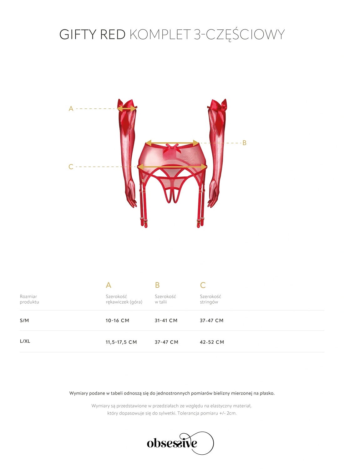 Obsessive Gifty Red komplet: rękawiczki, pas do pończoch i stringi z otwartym krokiem