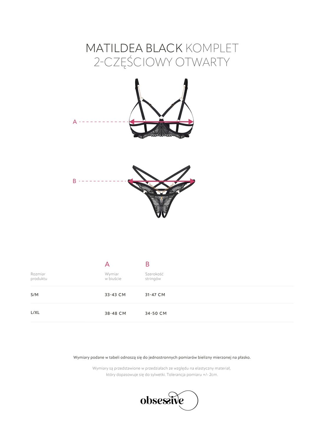 Obsessive Matildea Black komplet: biustonosz i stringi z otwartym krokiem
