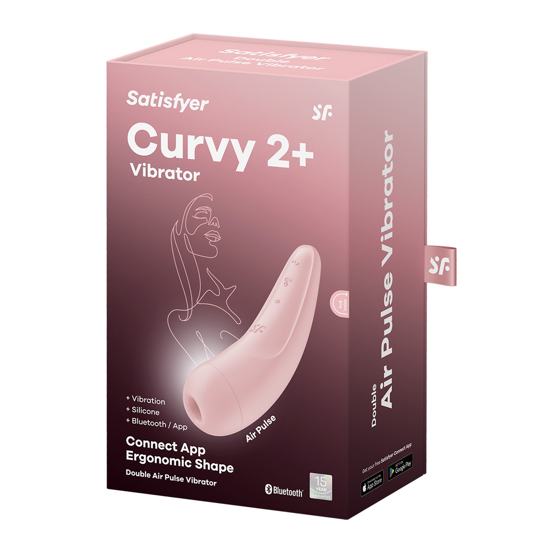 Satisfyer Curvy 2+ bezdotykowo-wibrujący masażer łechtaczki sterowany telefonem jasnoróżowy - opakowanie produktu