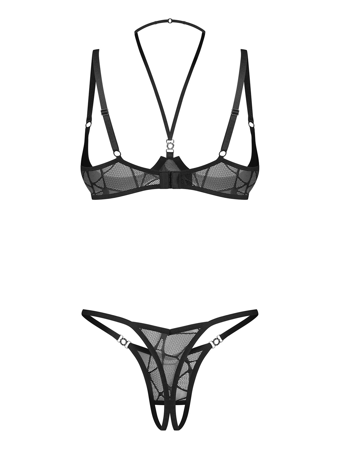 Obsessive Olianna komplet: półbiustonosz i stringi z otwartym krokiem