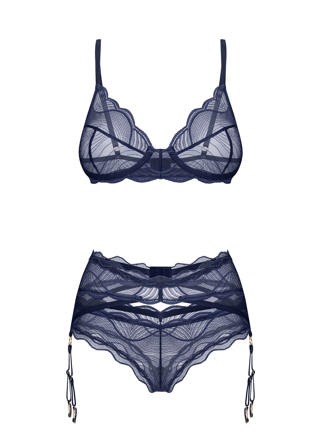 Obsessive Nightly Blue komplet: biustonosz, figi i pas do pończoch