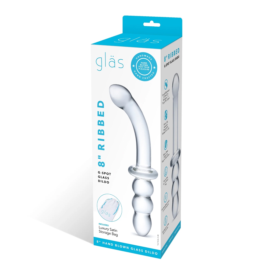 Gläs 8” Ribbed 2 w 1 szklane dildo i koraliki analne 