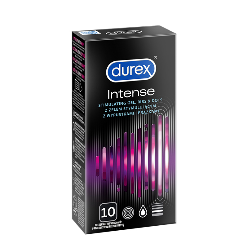 Durex Intense prezerwatywy z prążkami, wypustkami i żelem stymulującym