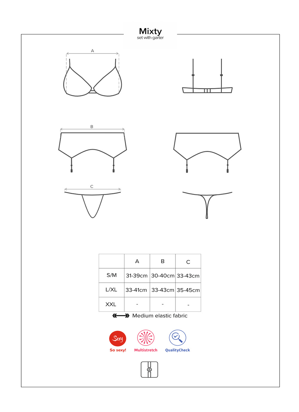 Obsessive komplet: biustonosz, pas do pończoch, stringi (Mixty)