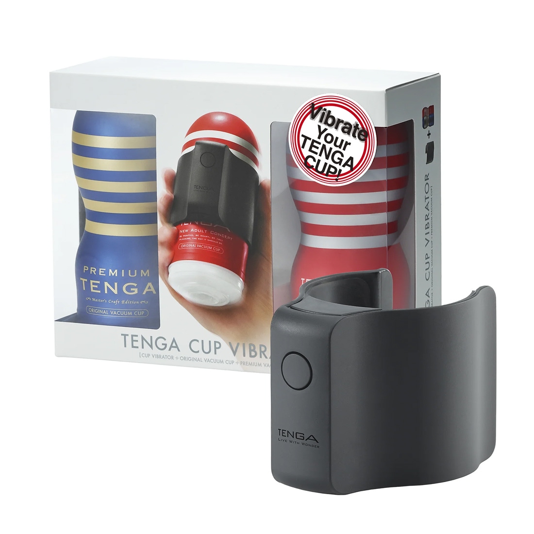 Tenga Cup Vibrator wibrujący uchwyt w zestawie z masturbatorami