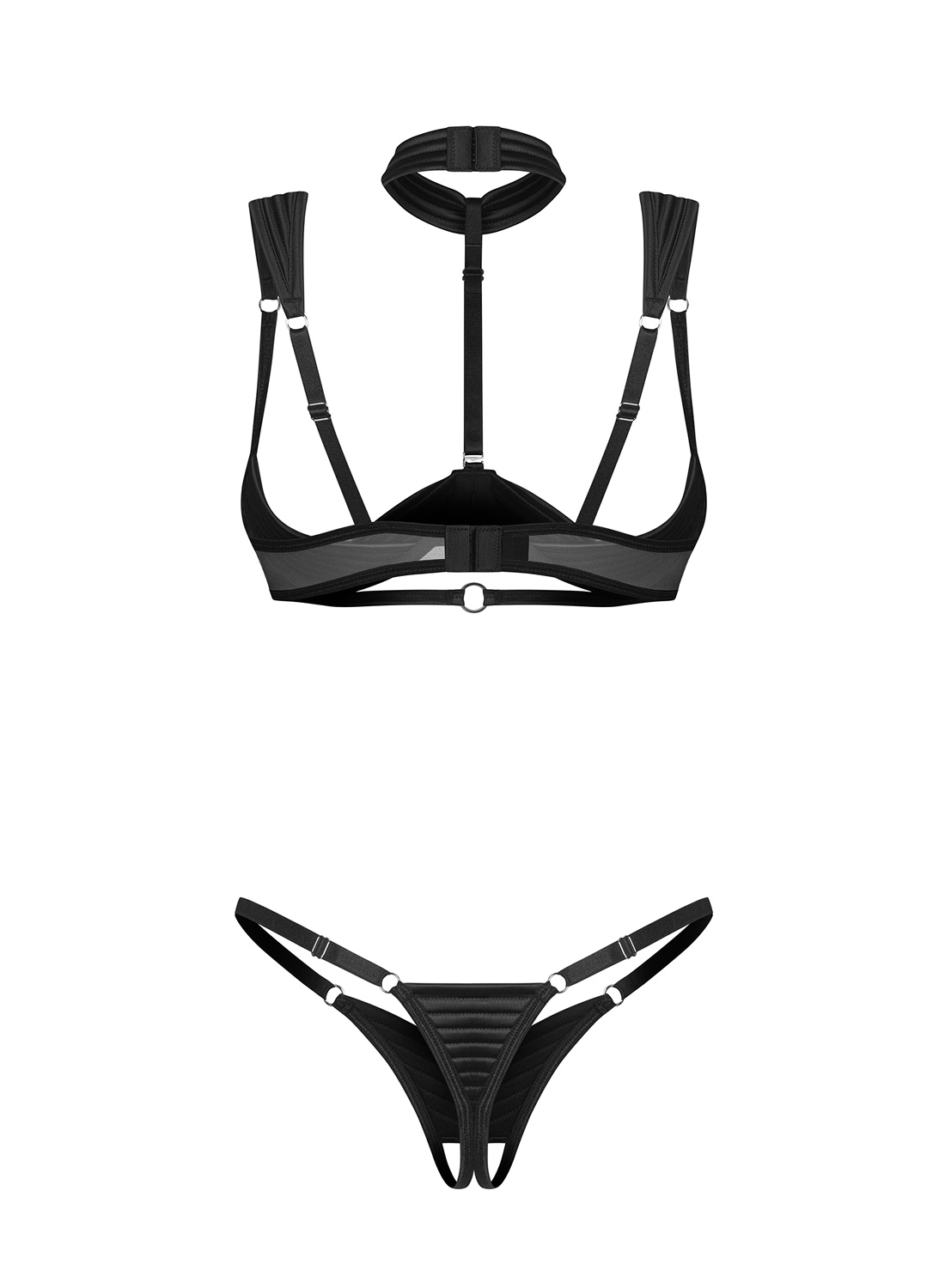 Obsessive Roccele komplet: biustonosz z chokerem i stringi z otwartym krokiem