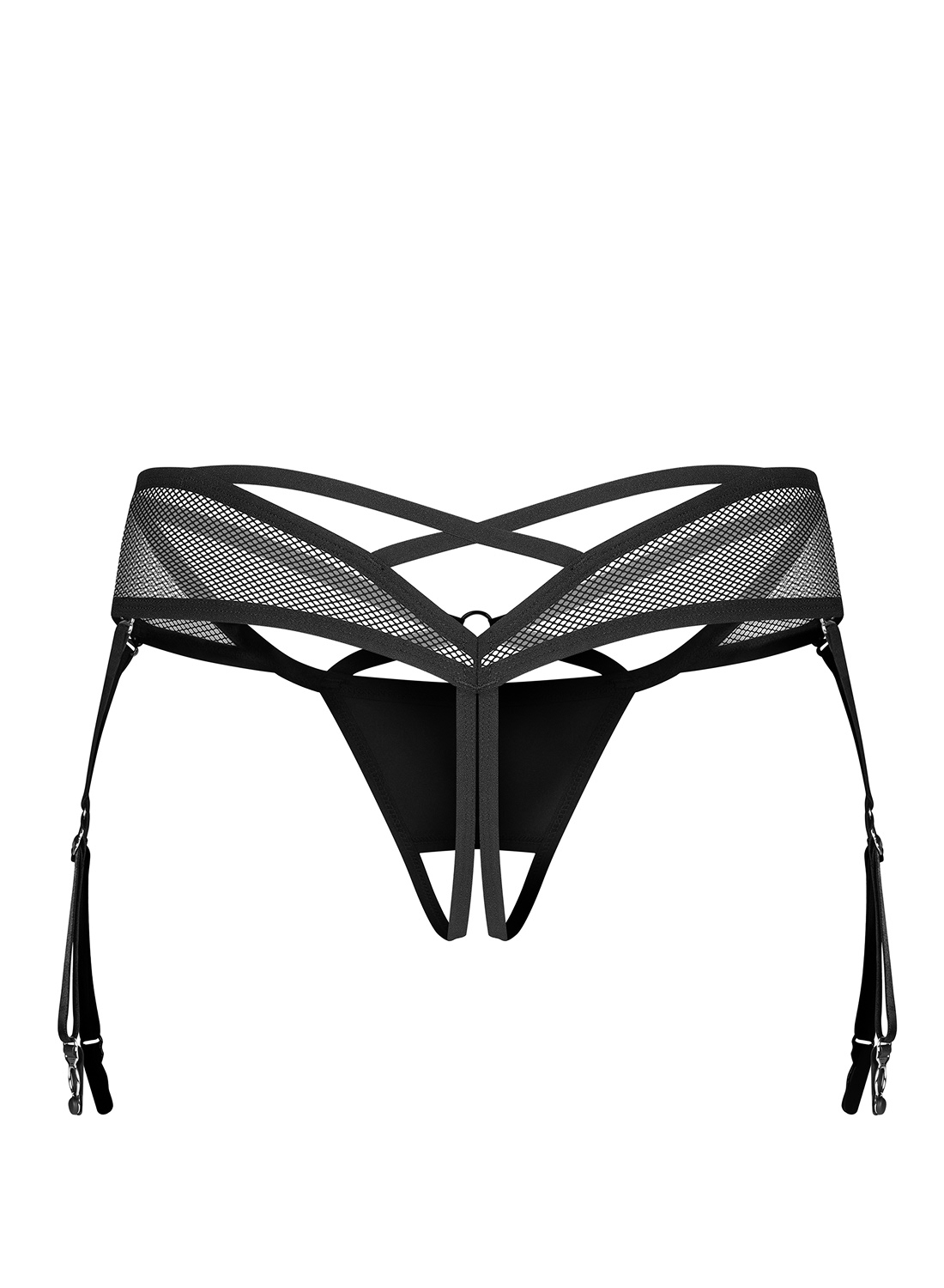 Obsessive Dominna otwarte stringi z paskami do pończoch