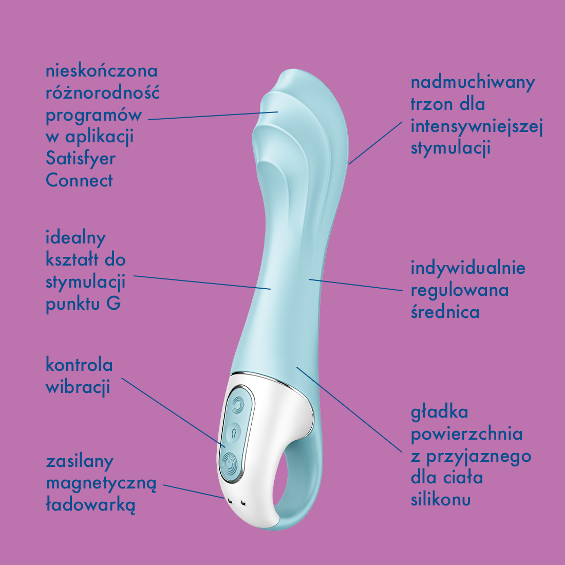 Satisfyer Air Pump Vibrator 5+ wibrator punktu G o zmiennej średnicy sterowany telefonem