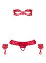 Obsessive komplet: maska, rękawiczki i stringi z otwartym krokiem czerwony (Hetea)