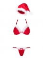 Obsessive komplet: biustonosz, stringi i czapka czerwono-biały (Santastic)