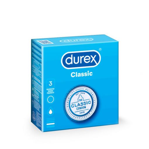 Durex Classic klasyczne nawilżane prezerwatywy 3 szt.