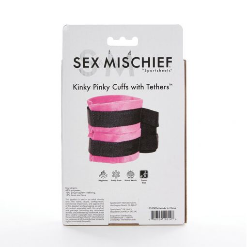 Sex&Mischief Kinky Pinky kajdanki z taśmami do krępowania różowo-czarne