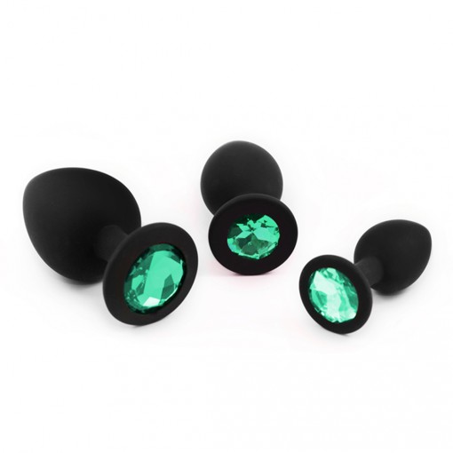 Platanomelón PimPamPum zestaw korków analnych z kryształkami czarno-zielony 3 szt.