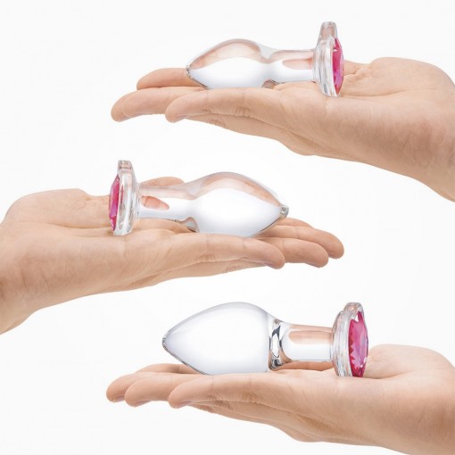 Gläs Heart Jewel Set zestaw szklanych korków analnych z kryształkiem różowo-bezbarwny