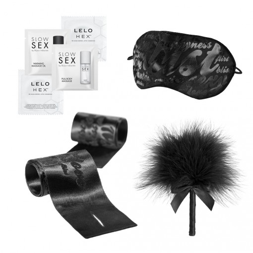 Bijoux Indiscrets Intimacy Kit prezentowy zestaw kosmetyków i akcesoriów do gry wstępnej czarny